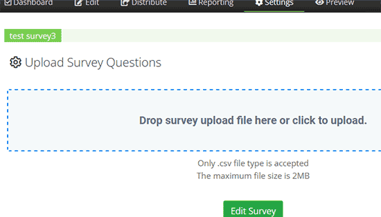 Upload survey questions